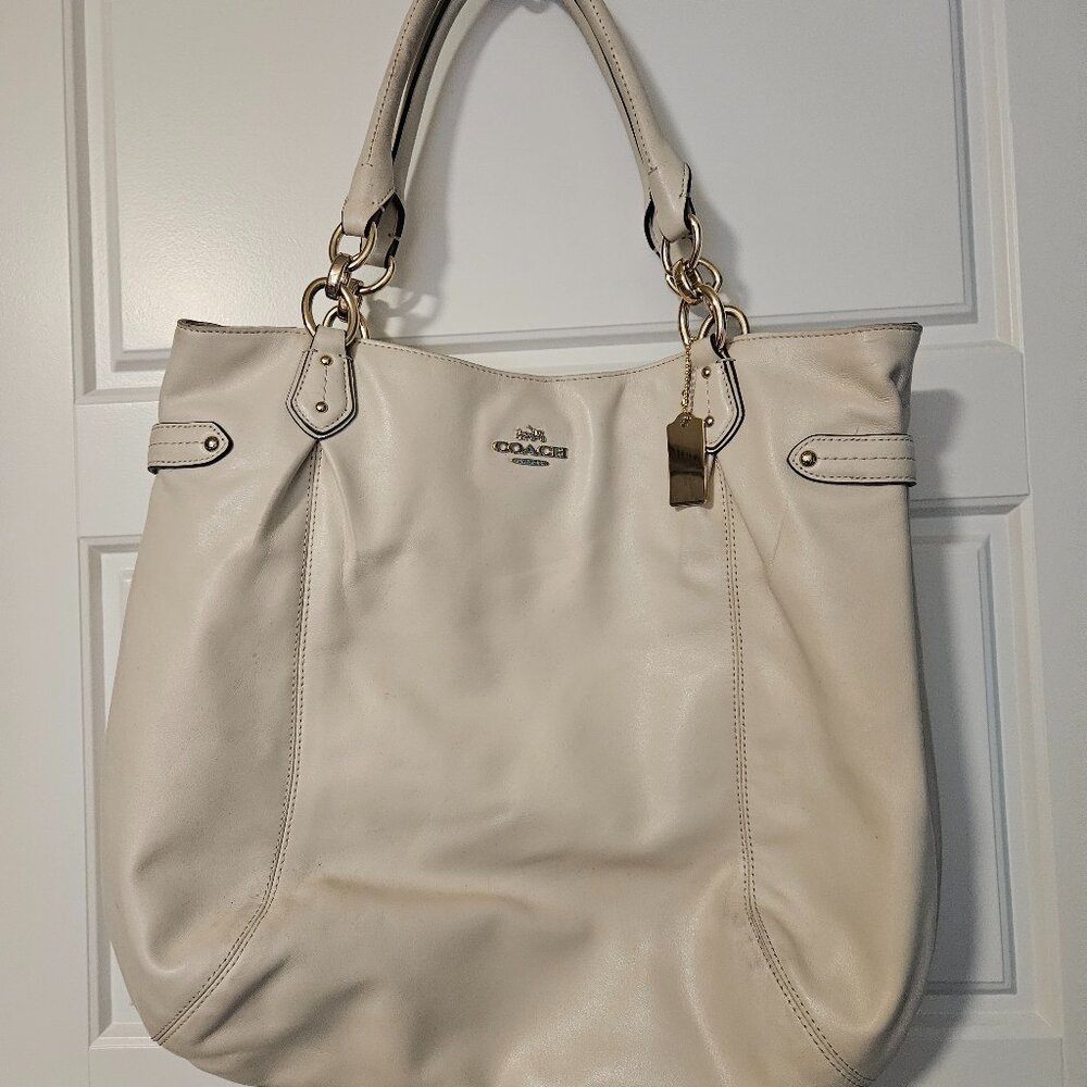 Coach Large Cream Ivory Leather Tote with Gold Hardware